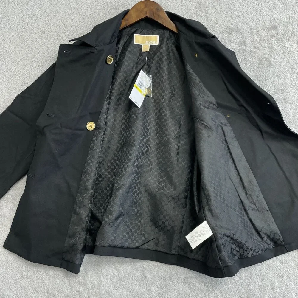 NEW Michael Kors Women's M Black Peacoat Jacket 100% Cotton - Picture 12 of 13